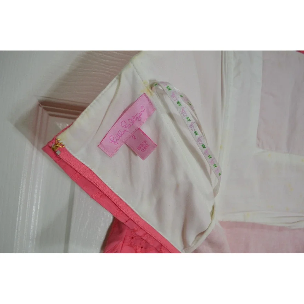 Lilly Pulitzer Pink Cotton Eyelet Strapless Mini Dress Coquette Preppy, Size 2 - Picture 6 of 9
